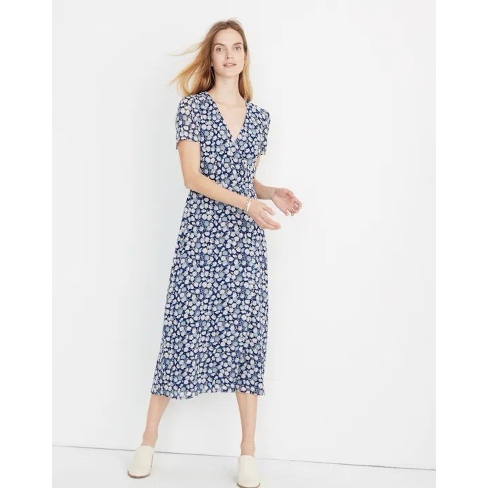 Madewell Wrap-Front Midi Dress in French Floral French Floral Blue Moon Size 6